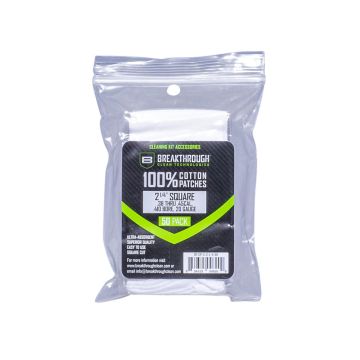 Breakthrough Clean Technologies Cotton Patches, 2.25" Square, .38 Thru .45 Caliber, .410 Bore & 20-Gauge, 50-Pack