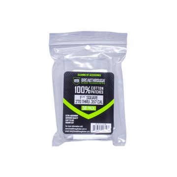Breakthrough Clean Technologies Cotton Patches, 1.75" Square, 270 Thru 357 Caliber, 50-Pack