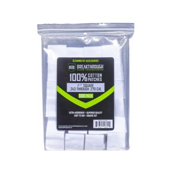 Breakthrough Clean Technologies Cotton Patches, 1.5" Square, 243 Thru 270 Caliber, 600-Pack