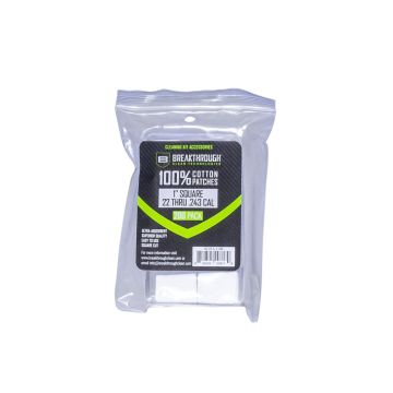 Breakthrough Clean Technologies Cotton Patches, 1" Square, .22 Thru 243 Caliber, 200-Pack