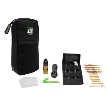 Breakthrough Clean Technologies Range Series Universal Rifle Rod Cleaning Kit - Includes Bore Brushes, Brass Jags & CLP – Molle Pouch – Nylon/Aluminum – Black
