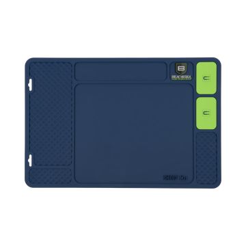 Breakthrough Clean Technologies SHIELD Series Fishing Reel Cleaning Mat  - Embedded Magnets & Tool Compartments + Heavy-Duty PVC – Universal Size Maintenance Pad - Blue/Green
