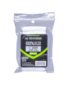 Breakthrough Clean Technologies Cotton Patches, 2.25" Square, .38 Thru .45 Caliber, .410 Bore & 20-Gauge, 50-Pack w/ Plastic Tray