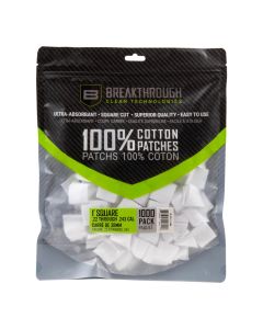 Breakthrough Clean Technologies Cotton Patches, 1" Square, .22 Thru 243 Caliber, 1,000-Pack w/ Plastic Tray