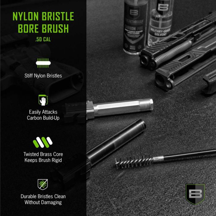 Breakthrough Clean Technologies Nylon Bristle Bore Brush, 50 Caliber, Brass Core